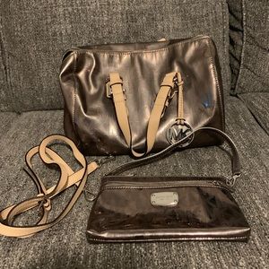Metallic silver Mk bag, with wristlet